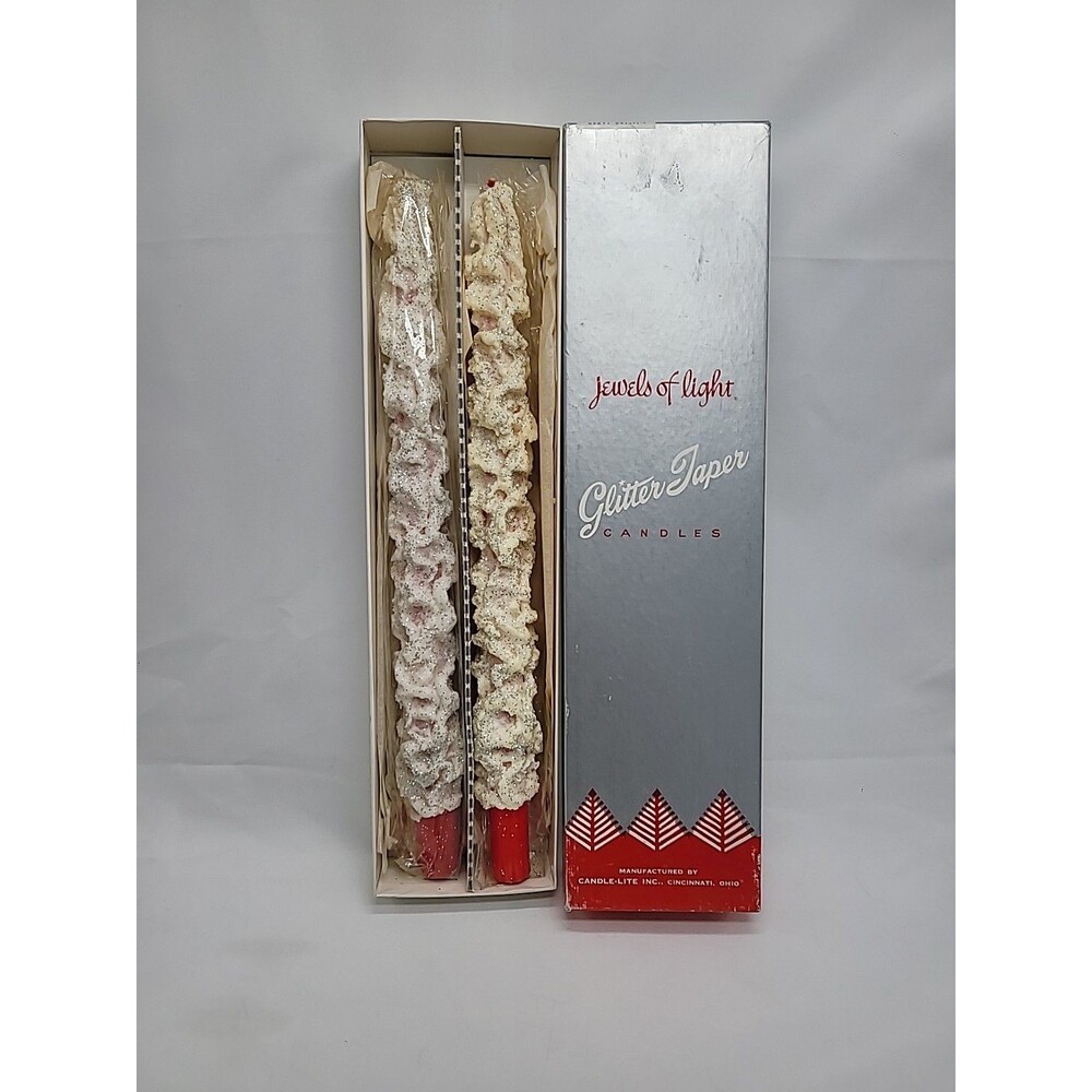 2 Vintage Jewels of Light Glitter Taper Candle  Holiday Ceremony Candle Lite Red